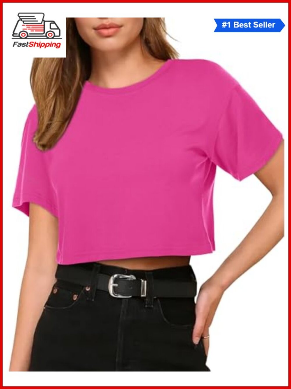 ✨ Womens Crop Top Short Sleeve Round Neck Loose Fit Summer T-Shirt